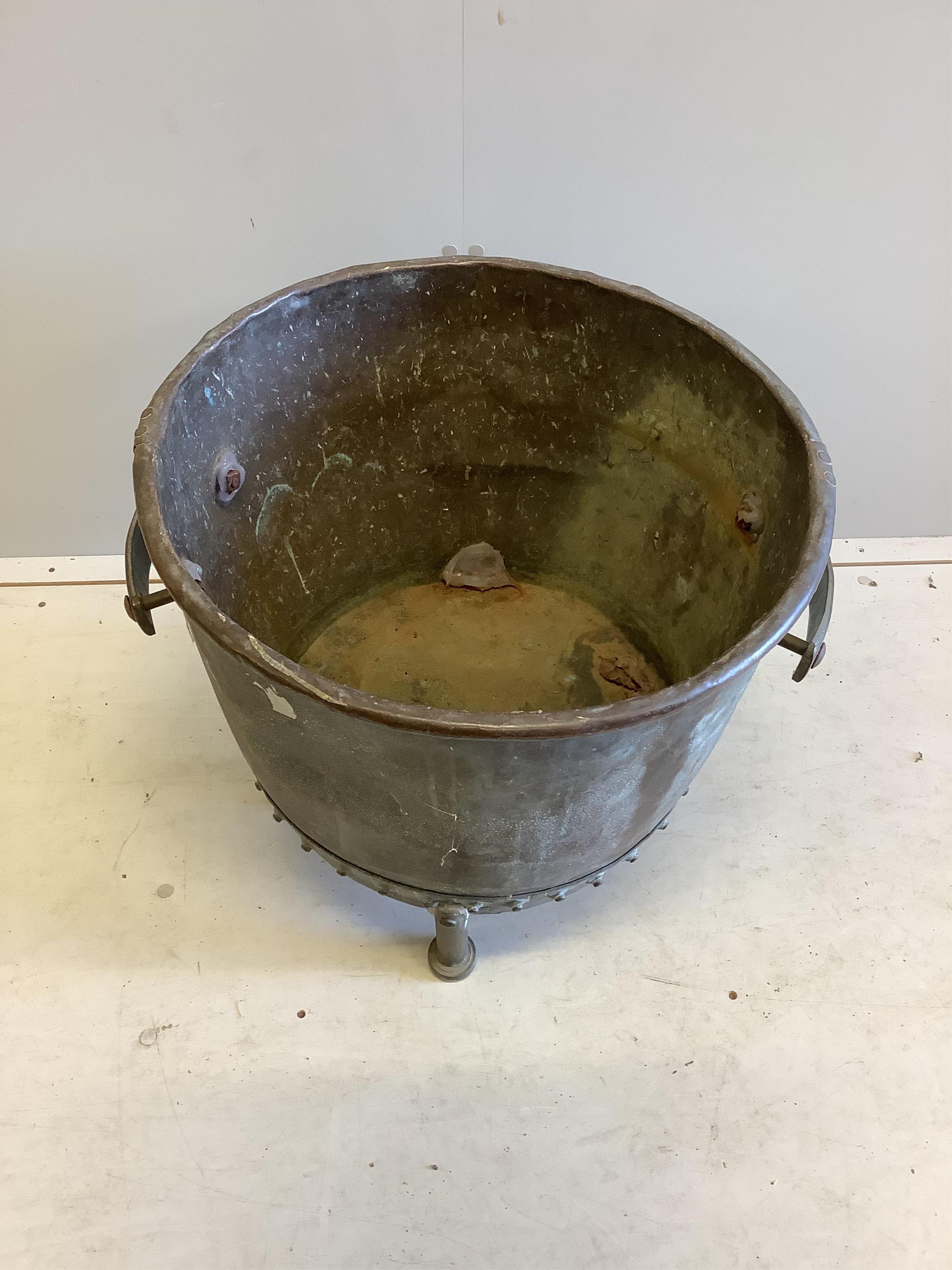 A Victorian circular copper copper on stand, diameter 56cm, height 52cm